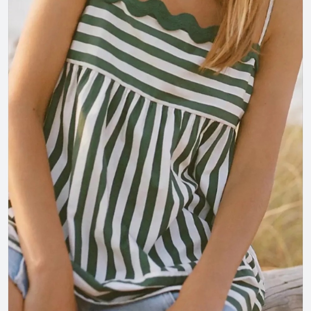 Maeve Green and White Striped Sleeveless Top